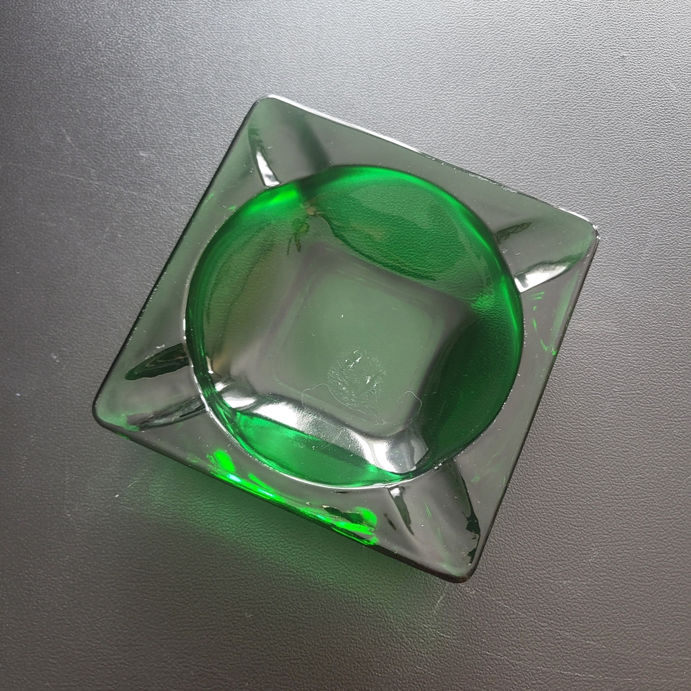 Anchor Hocking Glass Ashtray 4 1/2" Square Dark Emerald Green Mid-Century Modern